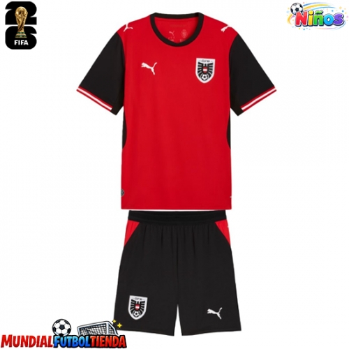 Camiseta Austria Primera Equipación Replica Mundial 2026 para niños mangas cortas (+ Pantalones cortos)